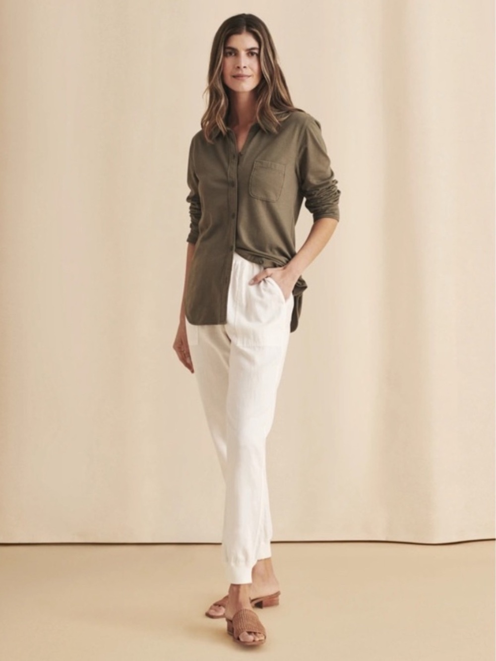 Faherty Arlie Day Pant Jogger Linen Blend White Minimalist